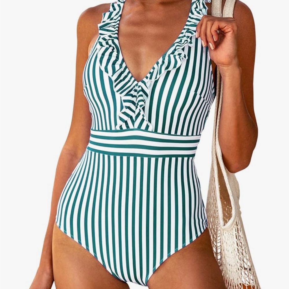 Cupshe Striped Ruffle One-Piece Swimsuit